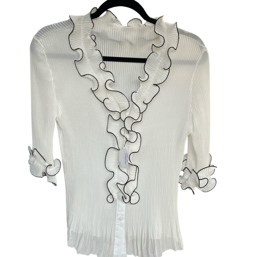 Boho Vibe Vintage Ruffled Blouse 3/4 Cuffed Sleeves Size Small